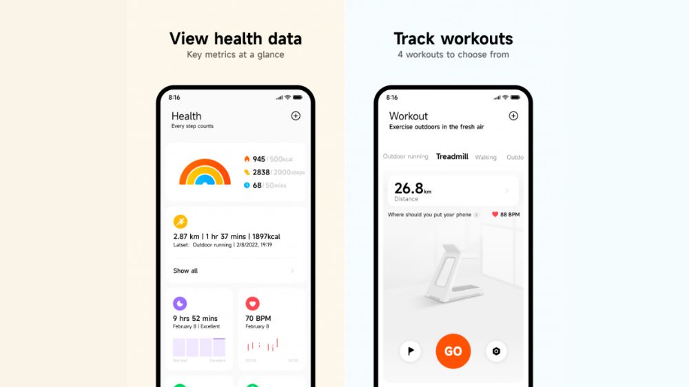 ۲ اسکرین شات از برنامه Mi fitness