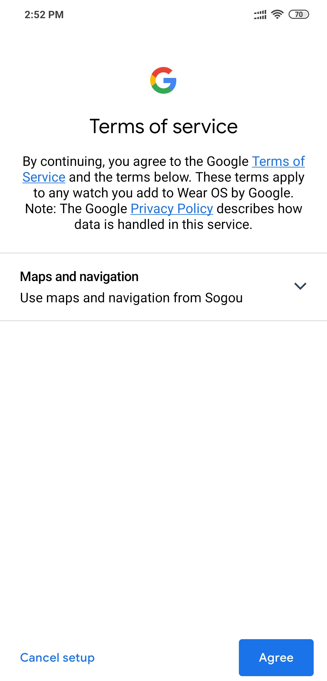 پذیرش شرایط راه‌اندازی Wear OS با Agree