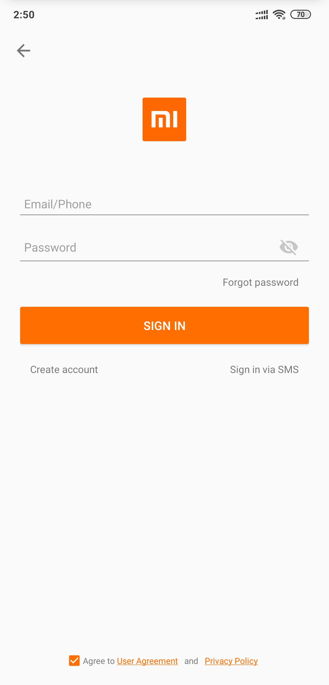 ساخت حساب Mi Account با گزینه Create account