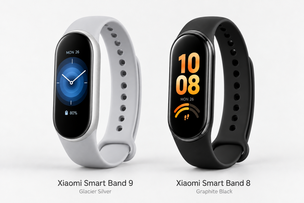 دو بند هوشمند miband 8 و miband 9 کنارهم