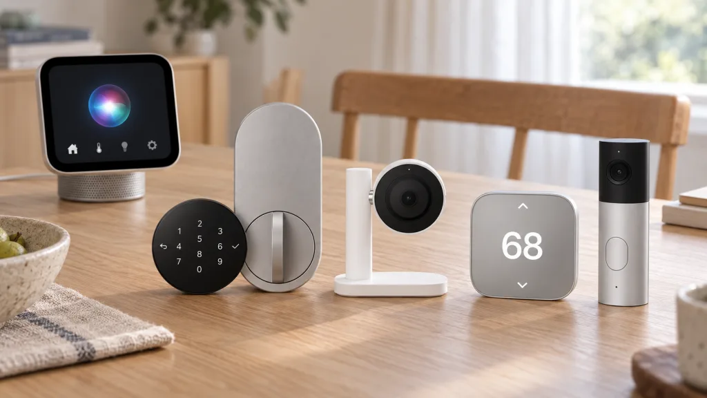 تصویرسازی تجهیزات Apple Home Collection در کنار هوم‌ویو با نماد سیری