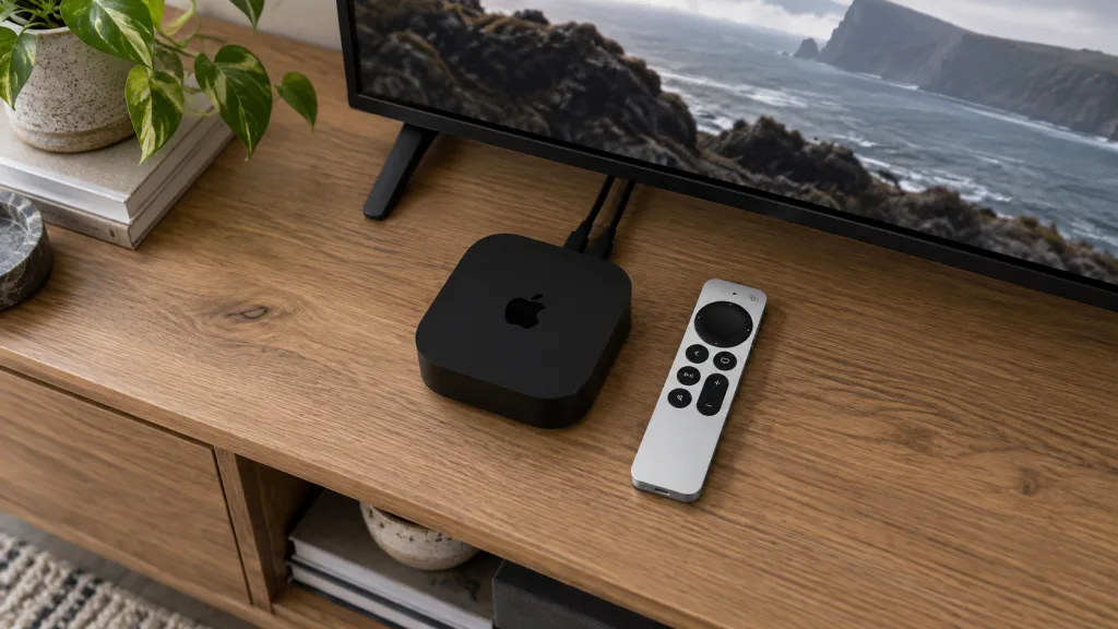 اپل تی‌وی 4K روی میز تلوزیون